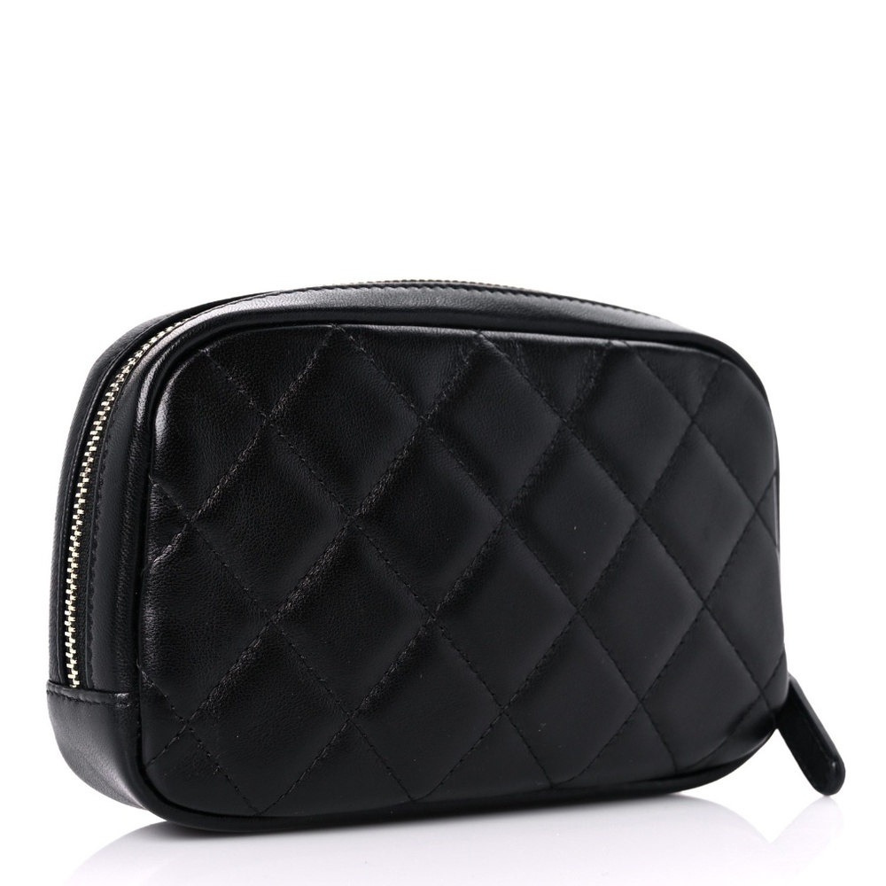 CHANEL  Lambskin Quilted Small Curvy Pouch Cosmetic Case Black - Picture 8 of 10